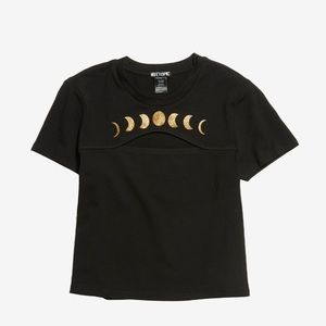 Hot Topic Moon Phases Crop Top Shirt Peek-A-Boo‎ Cutout